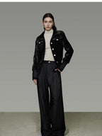 unspoken Tailored Slim Minimalist Commuter Stand Collar Women Black Short Coat