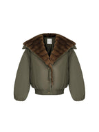 unspoken 90% White Duck Down Warm Loose Patchwork Commuter Olive Green Zip Down Jackets