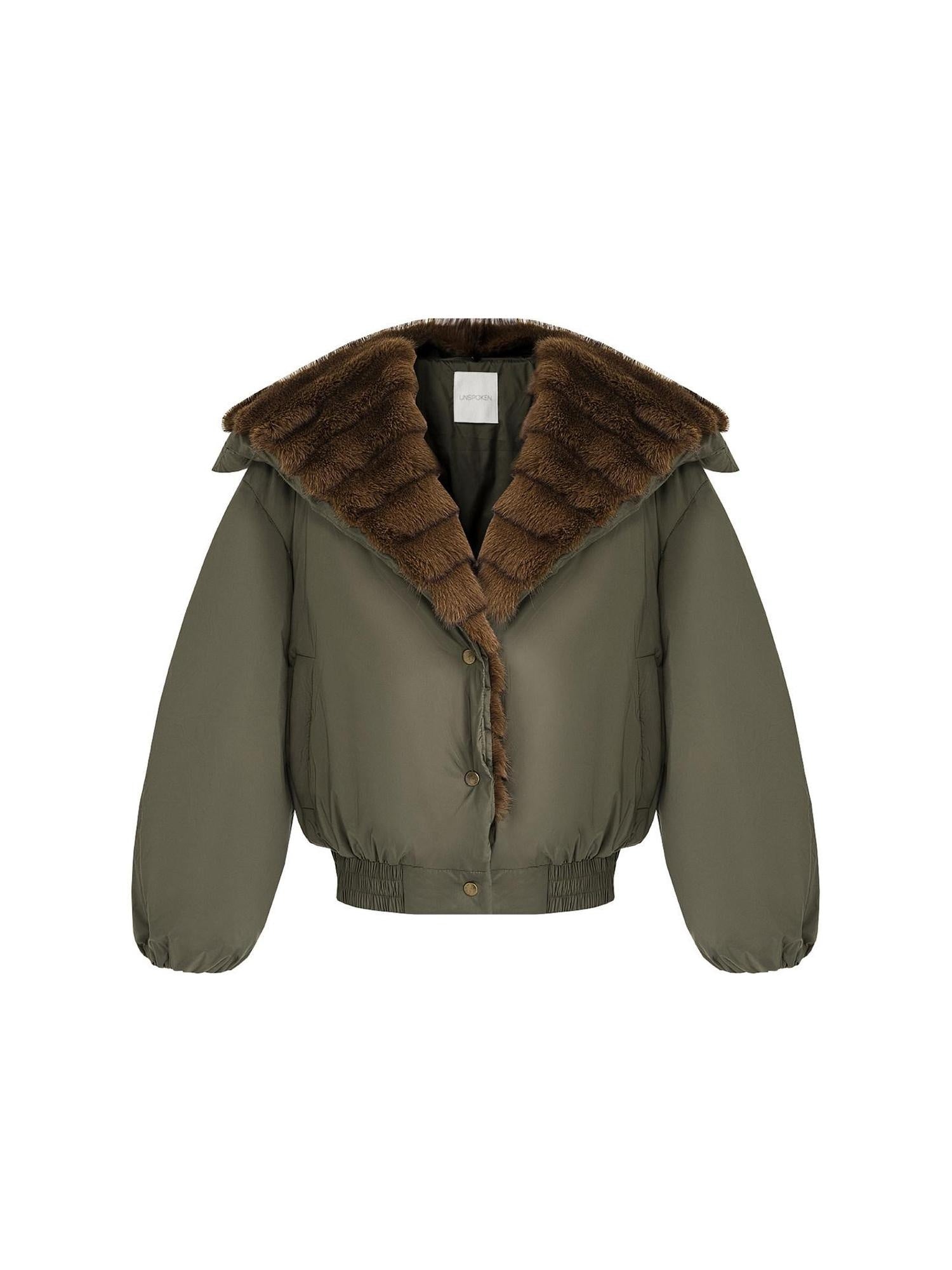 unspoken 90% White Duck Down Warm Loose Patchwork Commuter Olive Green Zip Down Jackets