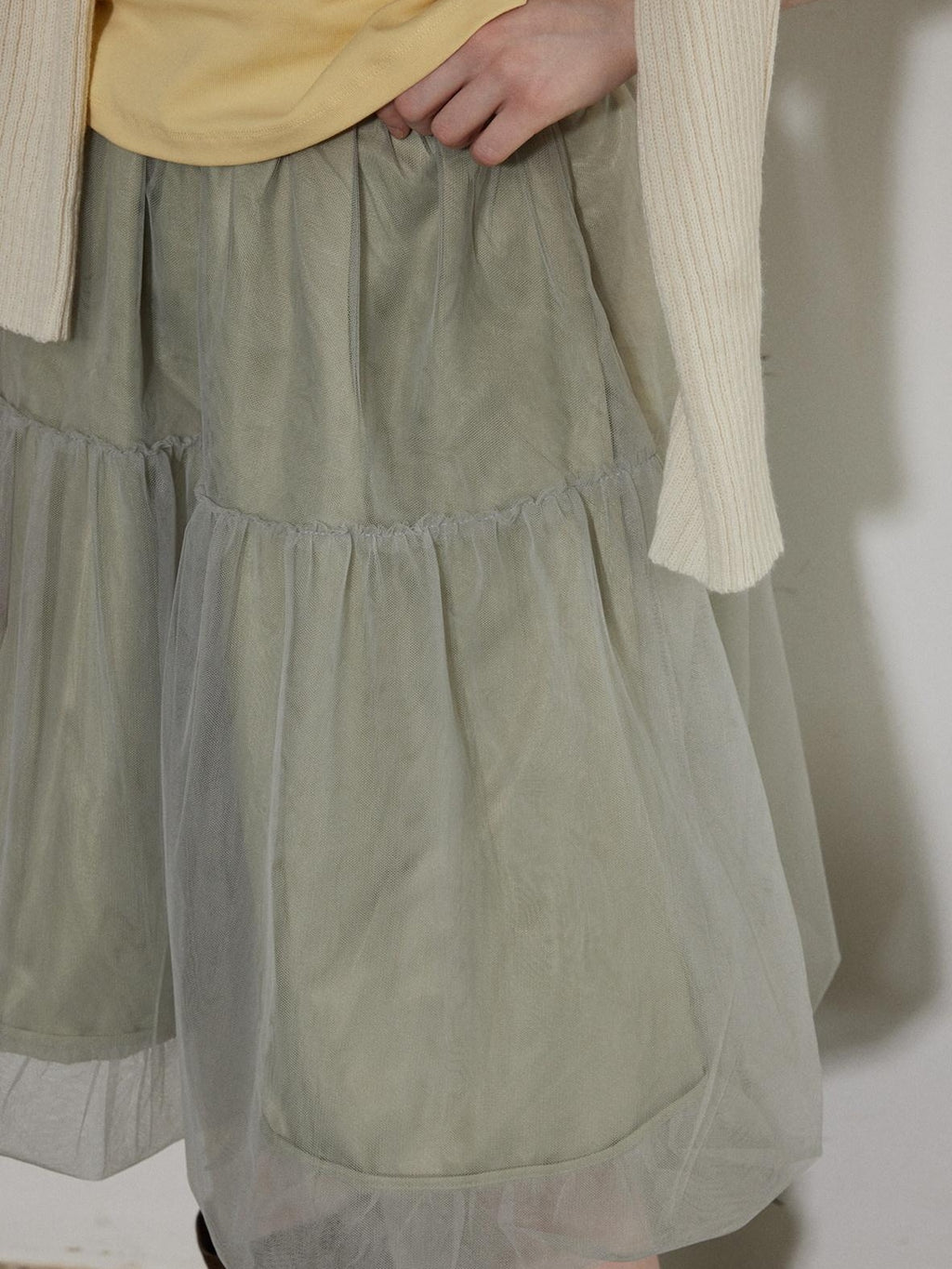 Lofi choose High Waist Bubble Skirt Relaxed Fit Office Custom Dyed Almond Gray Midi Skirts