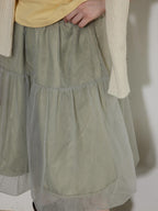 Lofi choose High Waist Bubble Skirt Relaxed Fit Office Custom Dyed Almond Gray Midi Skirts