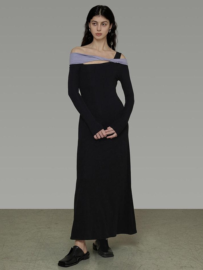 unspoken Tencel High Waist Asymmetrical Off Shoulder A Line Knit Women Maxi Dresses