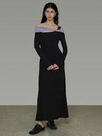 unspoken Tencel High Waist Asymmetrical Off Shoulder A Line Knit Women Maxi Dresses