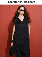 audreyyang Polyester V-neck Mid Length Loose Fit Single Wear Women Casual Vests