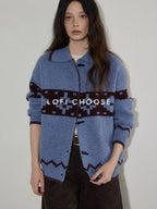 Lofi choose Acrylic Wool Relaxed Fit Commuter Cardigan Women Geometric Blue Sweaters