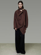 unspoken Pure Sheep Wool Lapel Collar Loose Fit 3D Cut Office Coffee Wool Coats