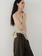 someonesometimes Ruched Asymmetrical Tie One Shoulder Workwear Floral Polyester Beige Tube Tops