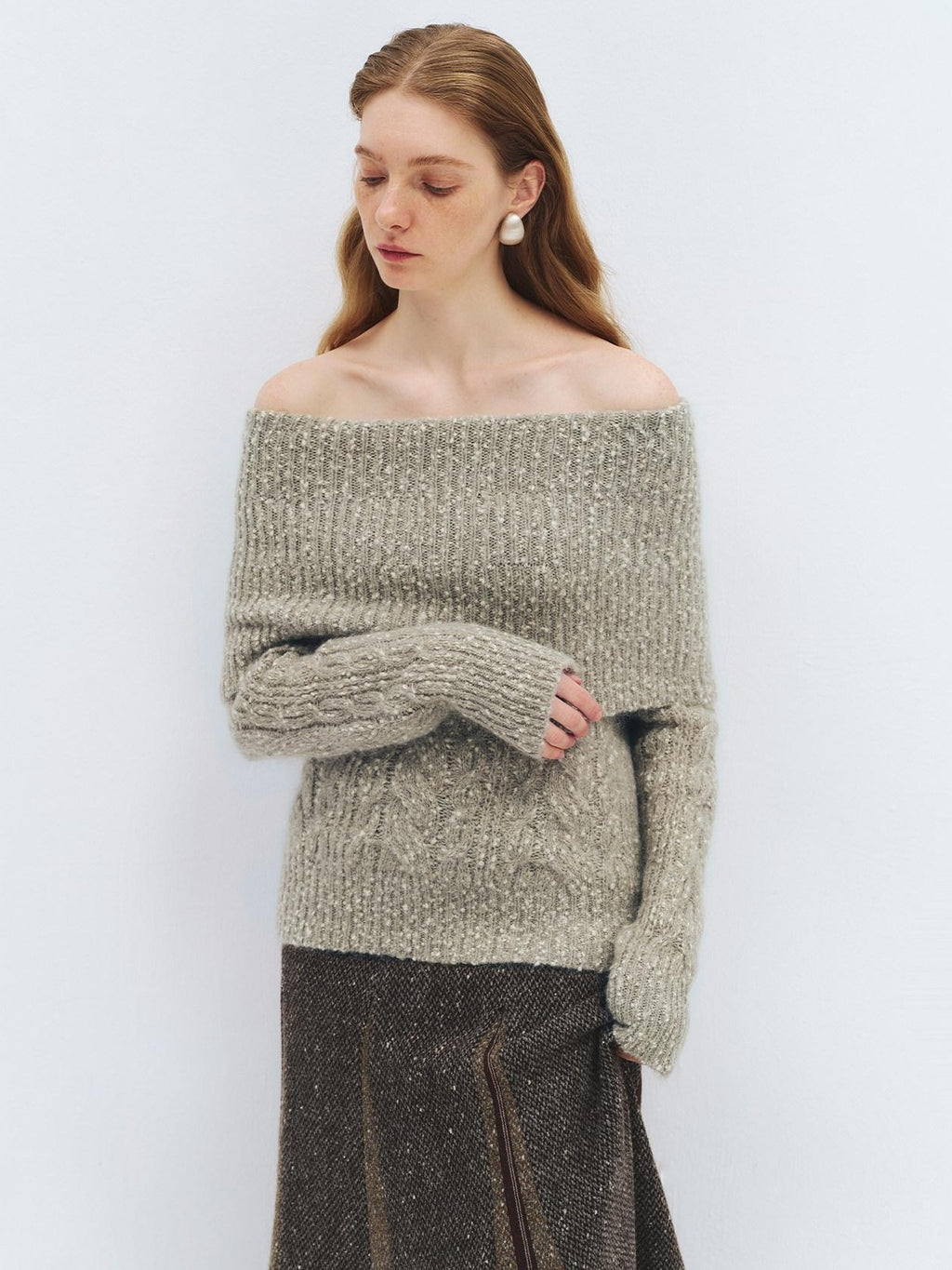 someone sometimes Wool Mohair Blend Oversized Casual Knit Pullover Women Dark Mist Green Sweaters