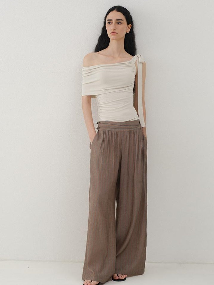 someonesometimes Slim Fit Knit Off Shoulder Casual Solid Apricot Gray Acrylic Stretch Women Top
