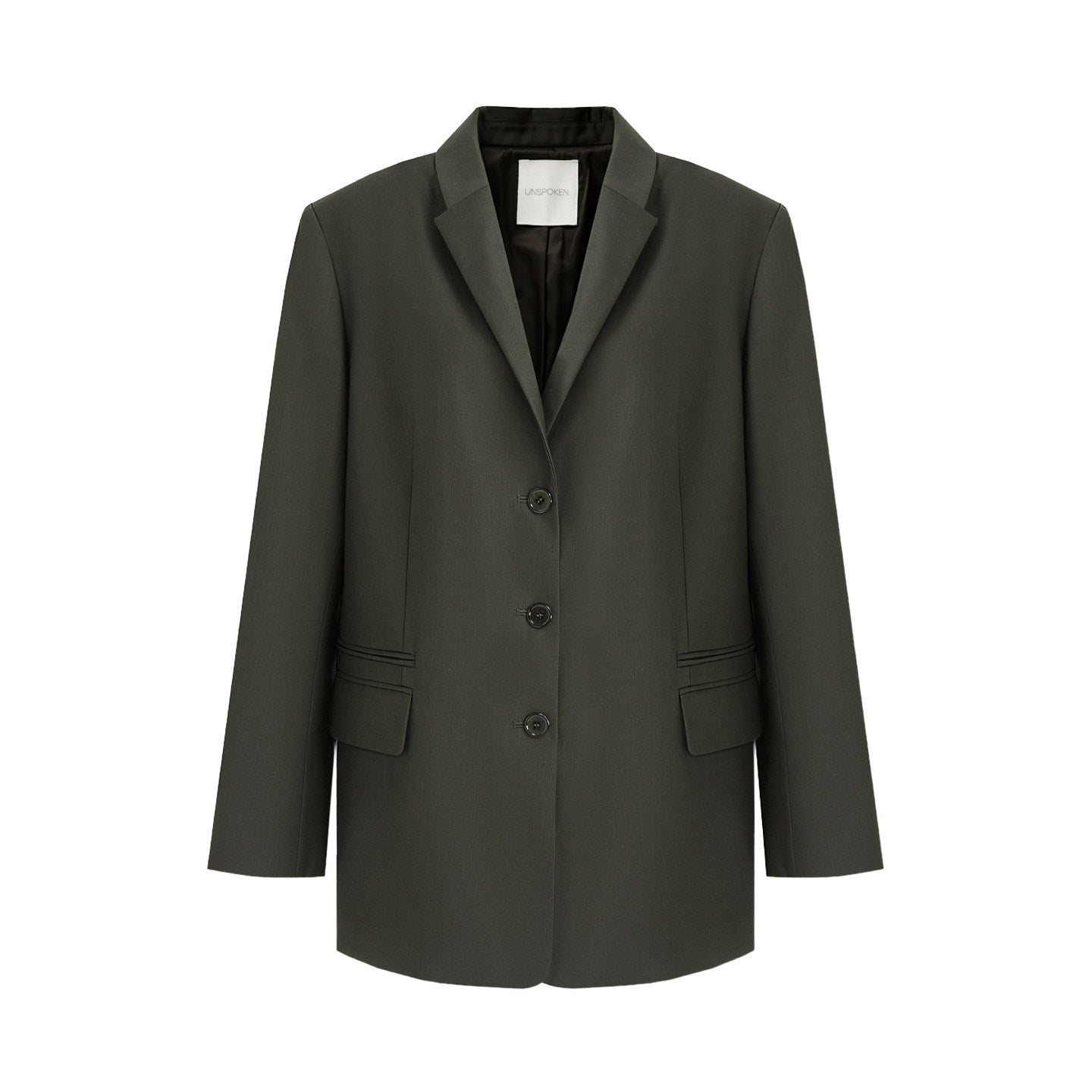 unspoken_Breathable_Dark_Green_Loose_Lapel_Blazer_High_Waist_Casual_Top_&_Skirt_Sets_MISSTT