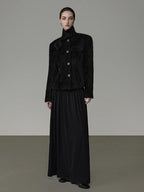 unspoken Slimming French Slim Fit Waist Cinch Stand Collar Black Nylon Women Short Coat