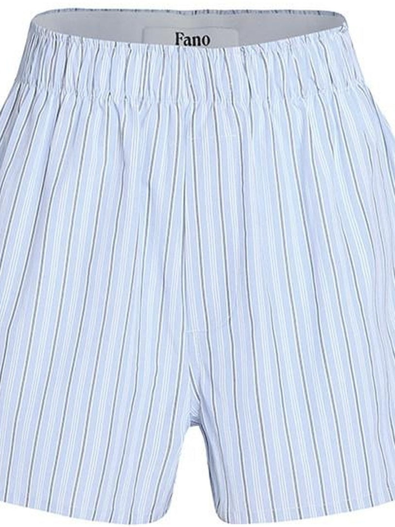 fano Elastic Waist Minimal Commuter Straight Cotton Blend Mist Blue Mid-Length Shorts