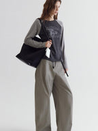 fano High Waist Cotton Pocket Loose Commuter Ladies Gray Green Wide Leg Pants