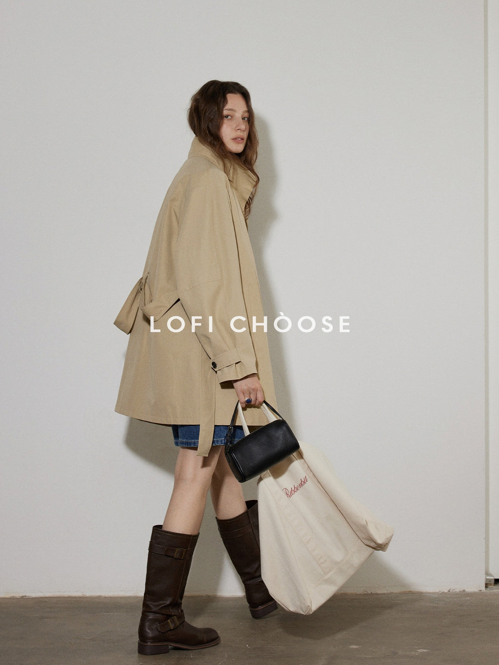 Lofi choose Office Ready Loose Fit Short Stand Collar Single Button Women Khaki Trench Coats