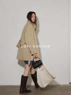 Lofi choose Office Ready Loose Fit Short Stand Collar Single Button Women Khaki Trench Coats