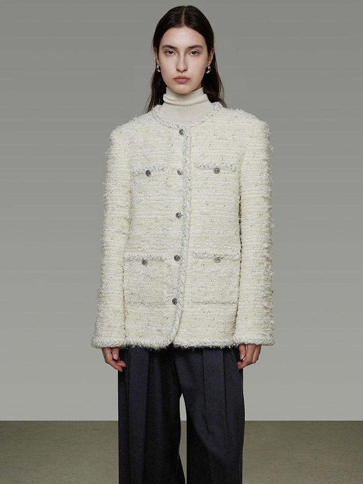 unspoken Soft Wool Blend Minimalist Commuter Round Neck Single Breasted Loose Short Coat