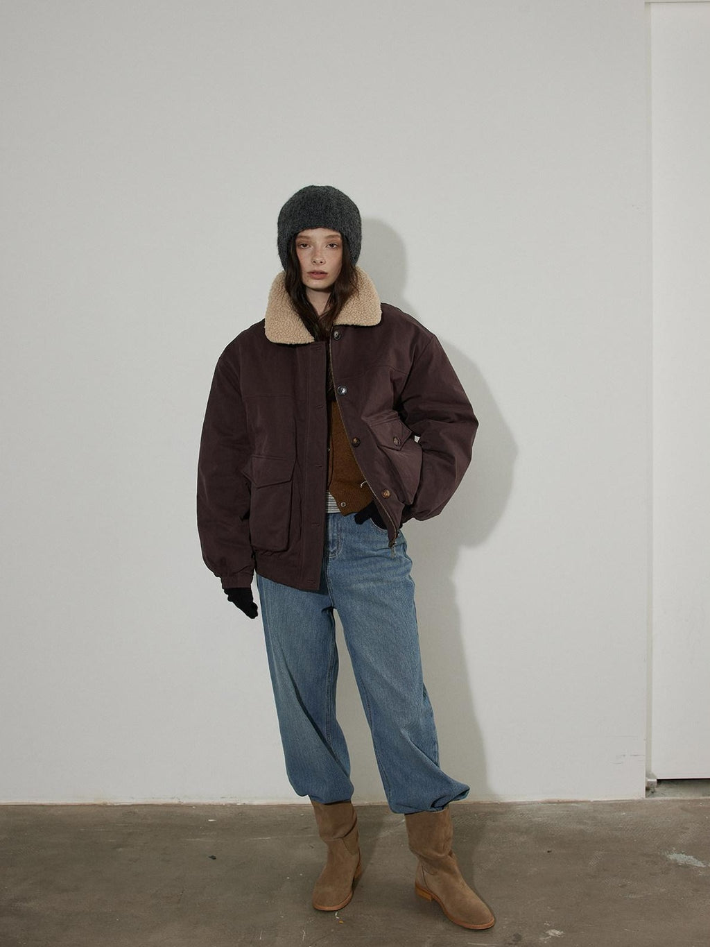Lofi choose 90 Percent White Duck Down Oversized Turn Down Collar Plum Purple Down Jackets