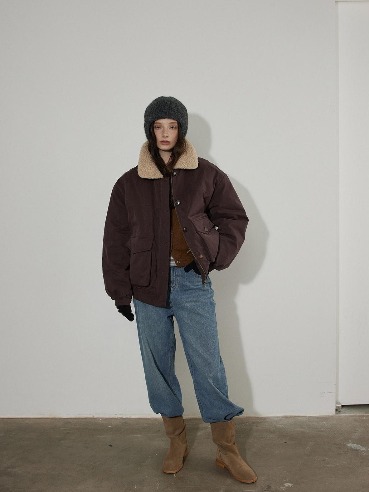 Lofi choose 90 Percent White Duck Down Oversized Turn Down Collar Plum Purple Down Jackets