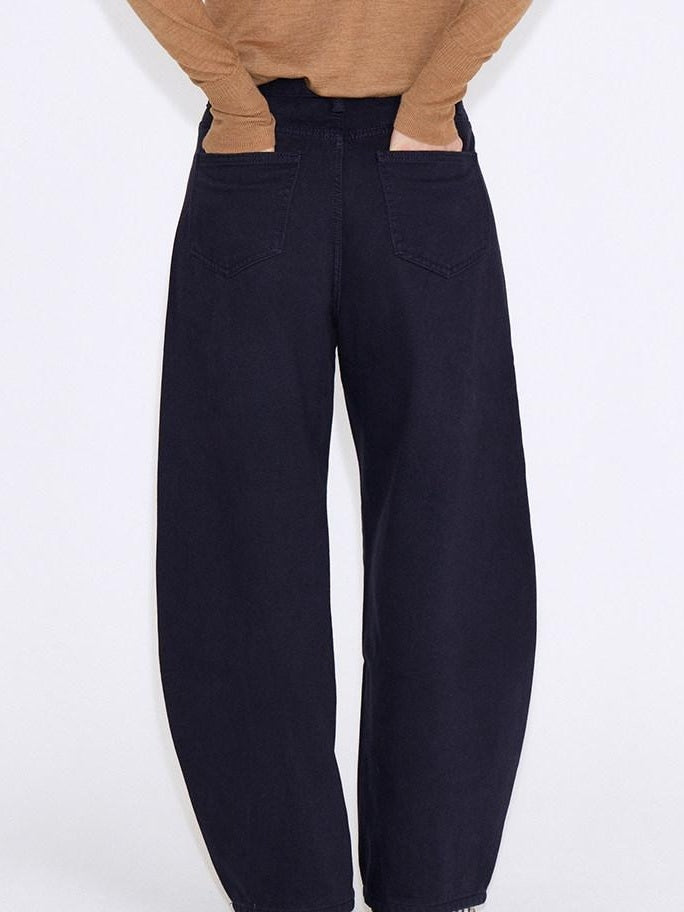 fano 100 Percent Cotton Casual Navy Natural Waist Womens Wide Leg Jeans