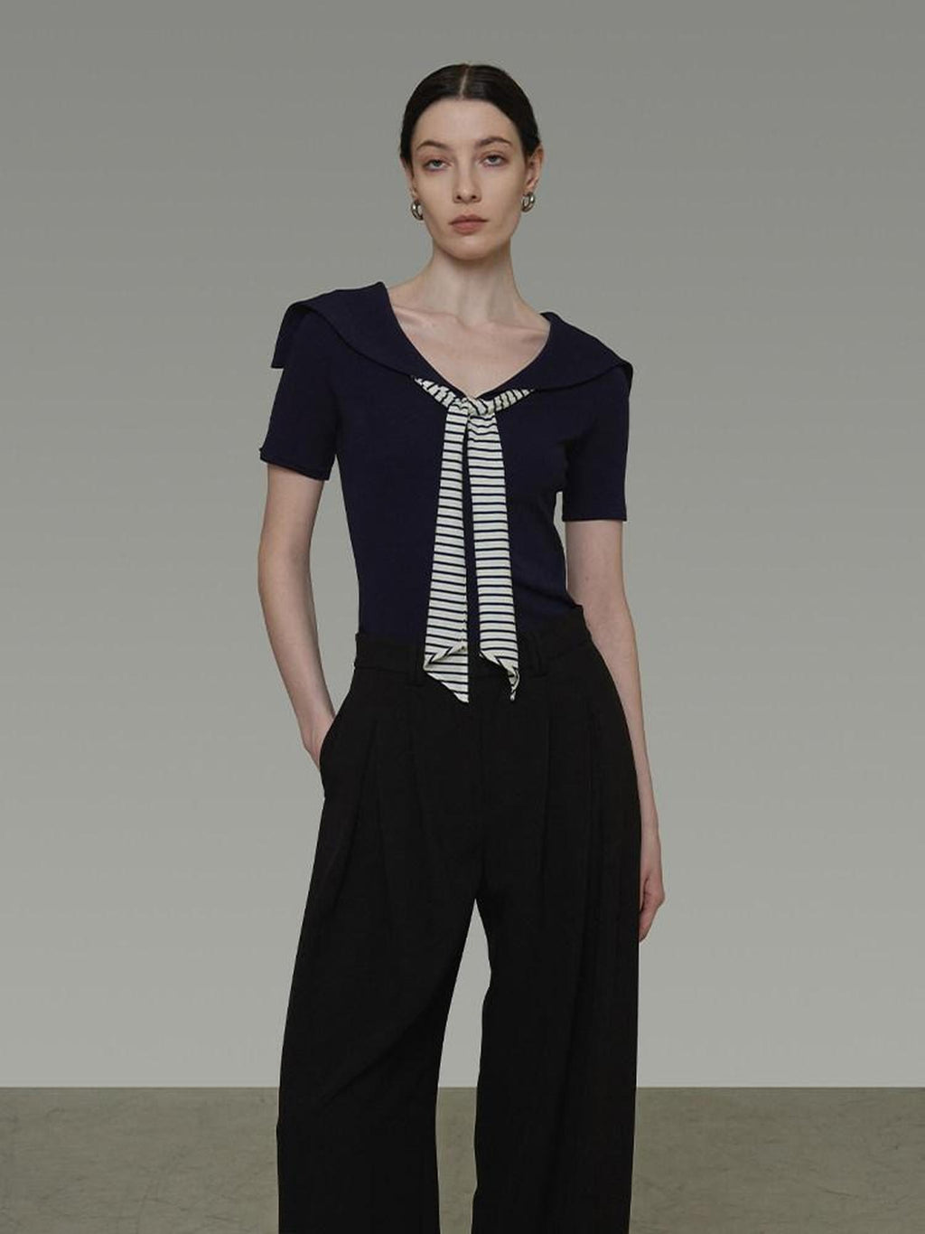unspoken Soft Viscose Knit Slim Fit Colorblock Tie Women Office Short Sleeve T-Shirts
