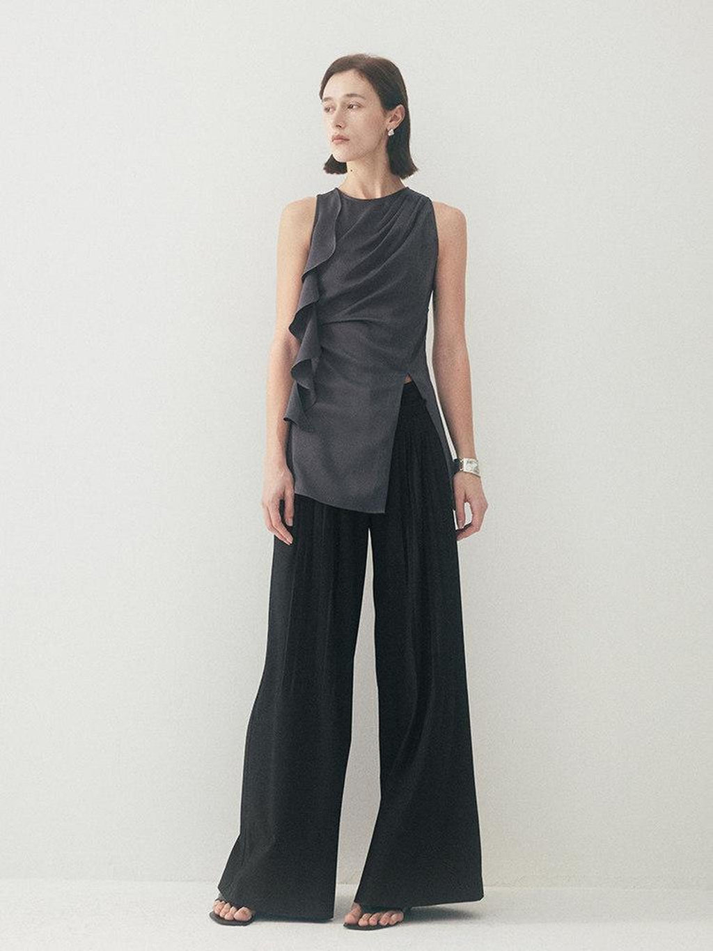 someonesometimes Satin Strappy Original Design Slim Fit Elegant Gray Off Shoulder Crop Tops