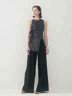 someonesometimes Satin Strappy Original Design Slim Fit Elegant Gray Off Shoulder Crop Tops
