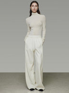 unspoken Comfort Elastic Natural Waist Minimal Solid White Polyester Blend Wide Leg Pants