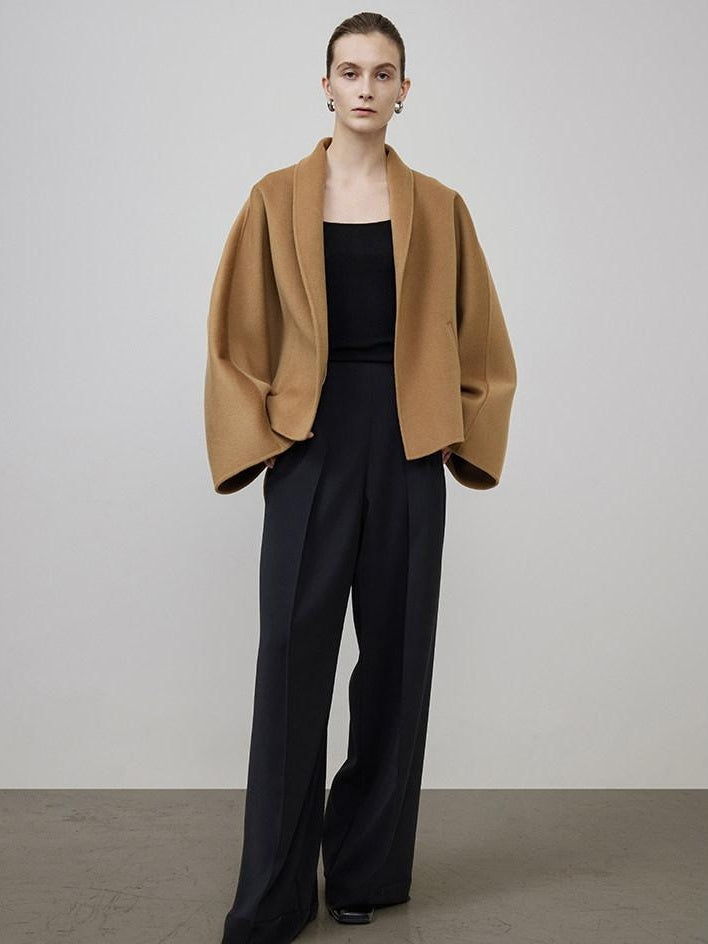 unspoken Asymmetric Sculpted Single Breasted Minimal Commuter Loose V-neck Wool Coats