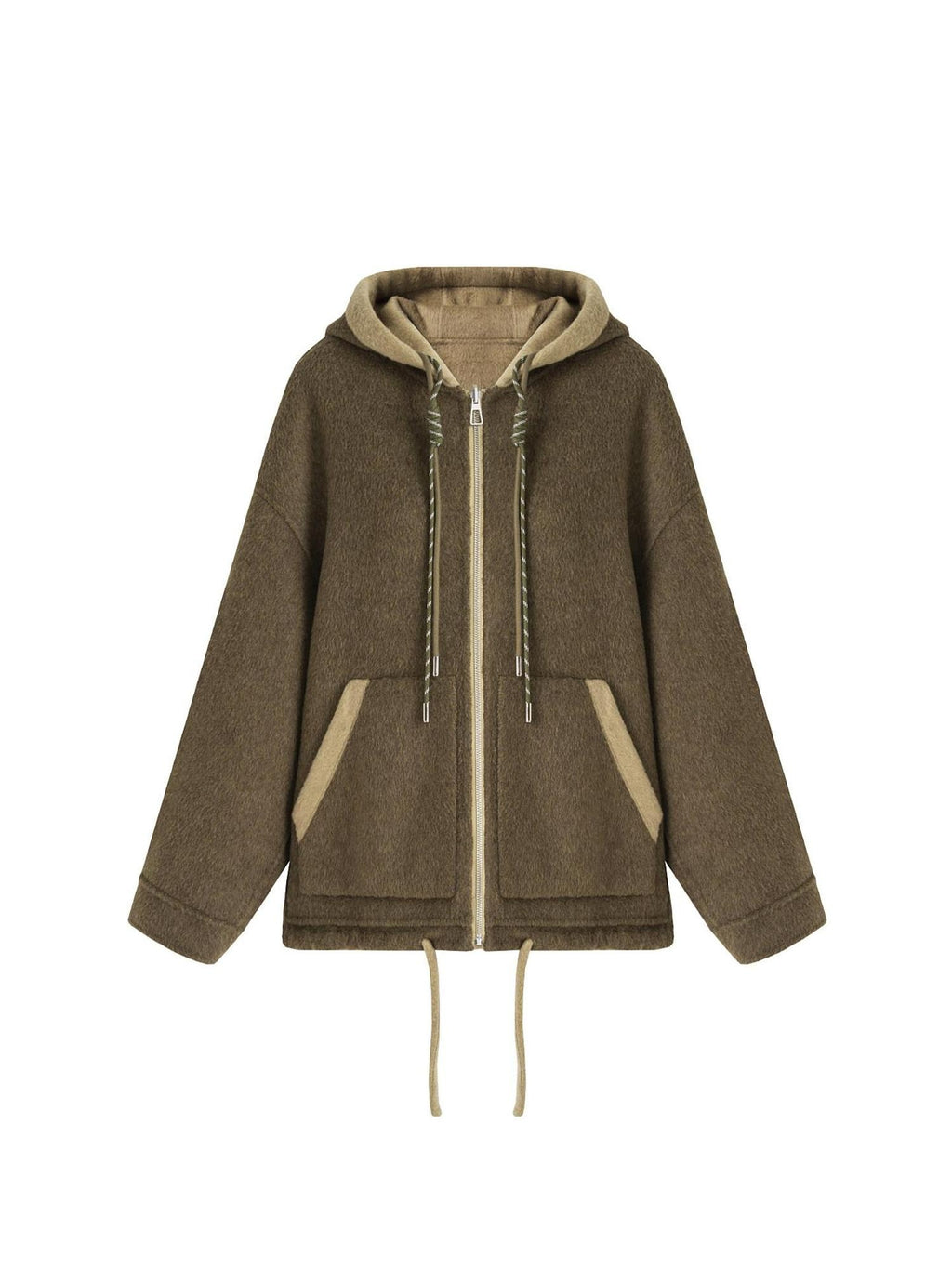 unspoken Premium Sheepswool Minimal Commuter Loose Fit Hooded Zip For Women Wool Coats