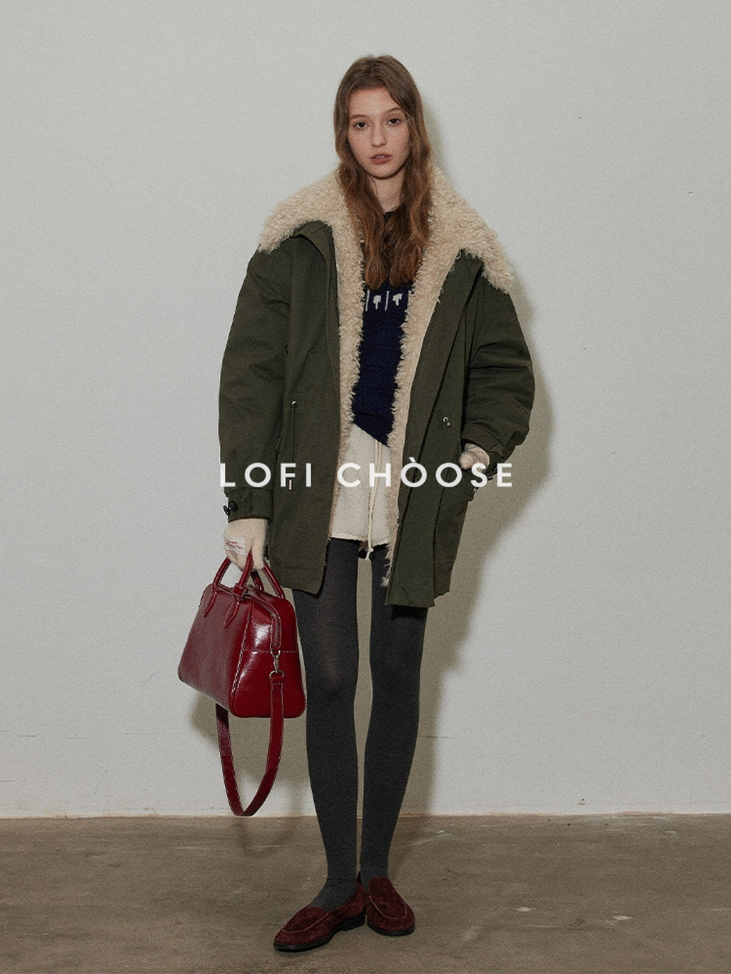 Lofi choose 90% White Duck Down Thick Hoodless Commuter Regular Fit Green Down Jackets
