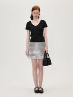 fano Cotton Tencel V-neck Straight Fit Women Black White Short Sleeve T-Shirts