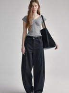 fano High Waist Sculpted Minimal Office Women Curved Pockets Rayon Wide Leg Pants