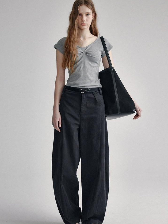 fano High Waist Sculpted Minimal Office Women Curved Pockets Rayon Wide Leg Pants