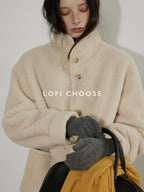 Lofi choose Thick Fleece Lined Warm Loose Fit Commuter Coat For Women Ivory Long Coats