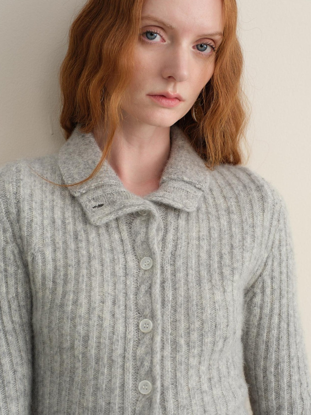 someonesometimes Soft Wool Cotton Blend Slim Fit Side Slit Cropped Button Crewneck Womens Cardigans