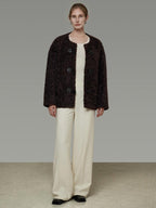 unspoken Warm Fur Lined Minimalist Commuter Loose Fit Brown Women Everyday Short Coat