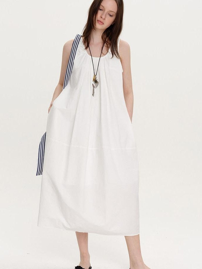 fano Soft Cotton Tencel Aline Sleeveless Crew Natural Travel Girls White Maxi Dresses