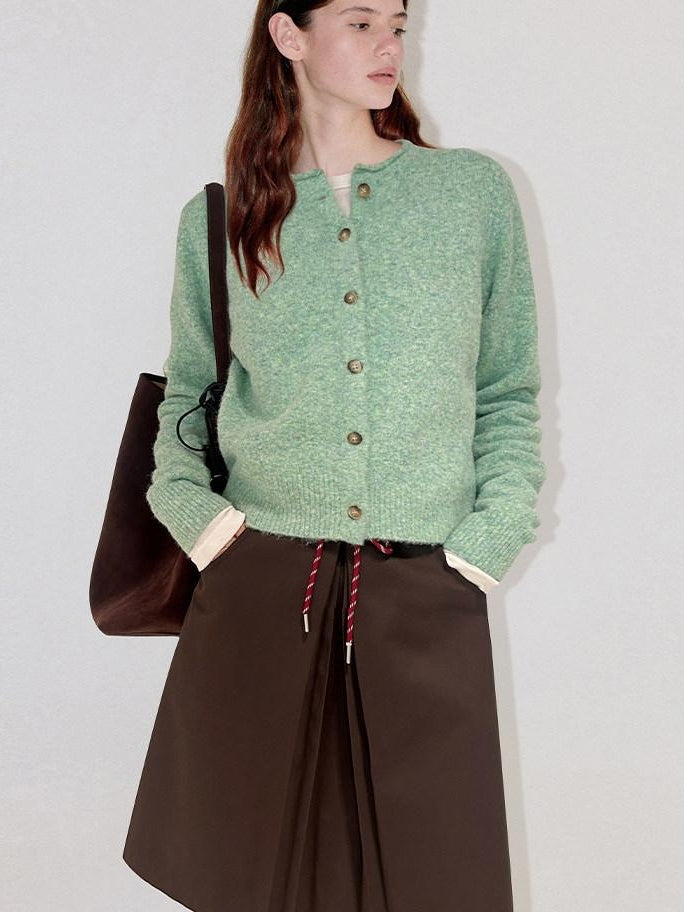fano Thermal Workwear Straight Fit Crew Neck Green Button Front Women Cardigans