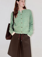 fano Thermal Workwear Straight Fit Crew Neck Green Button Front Women Cardigans