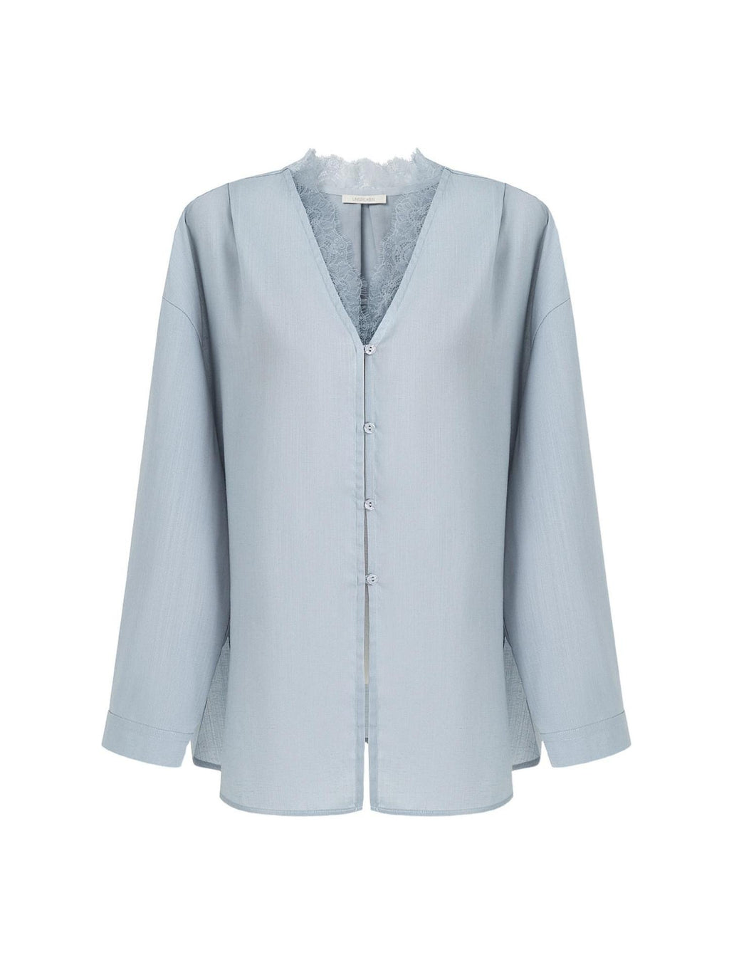 unspoken Breathable Lace V-neck Loose Fit Office Women Button Long Sleeve Blouses