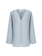 unspoken Breathable Lace V-neck Loose Fit Office Women Button Long Sleeve Blouses