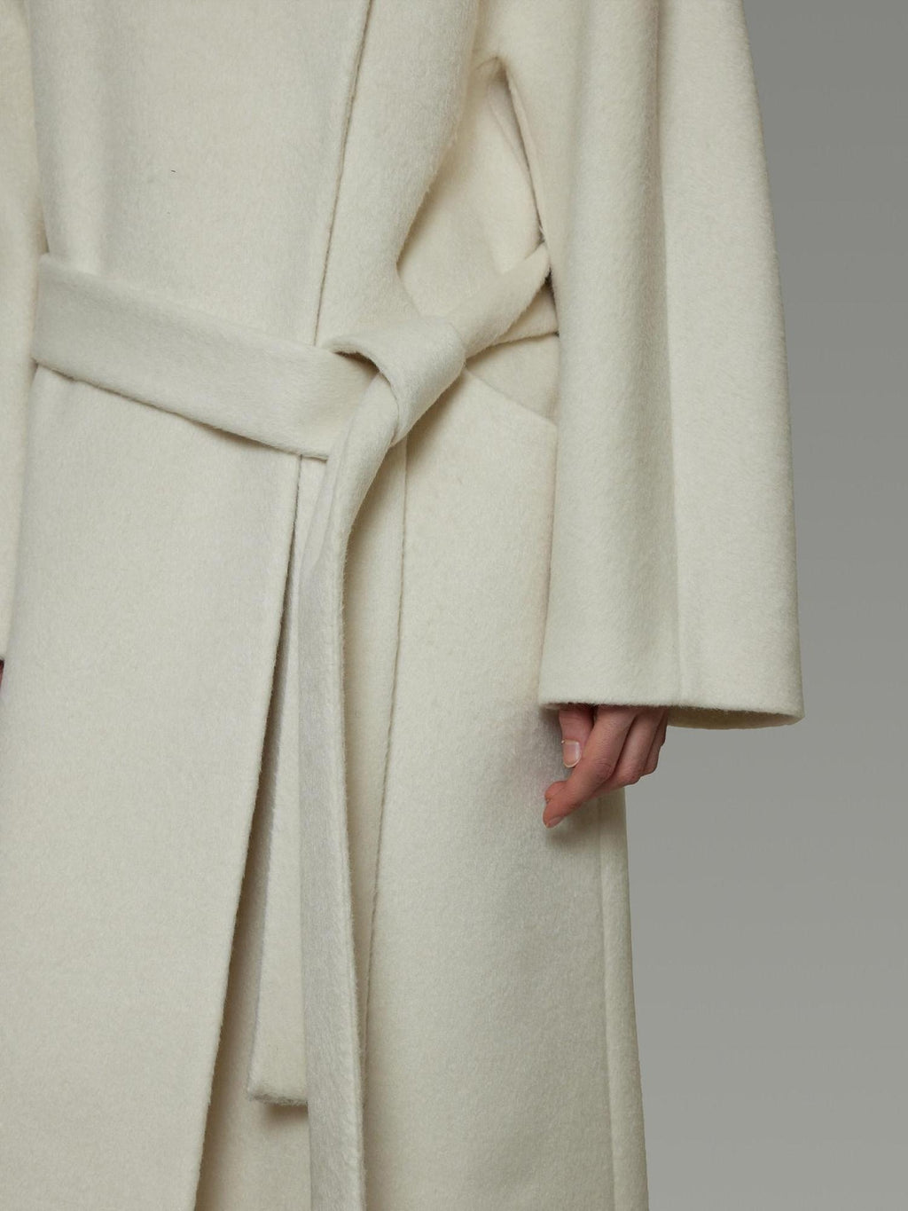unspoken Lambswool Blend Tie Waist Oversized Commuter Longline White Wool Coats