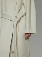 unspoken Lambswool Blend Tie Waist Oversized Commuter Longline White Wool Coats