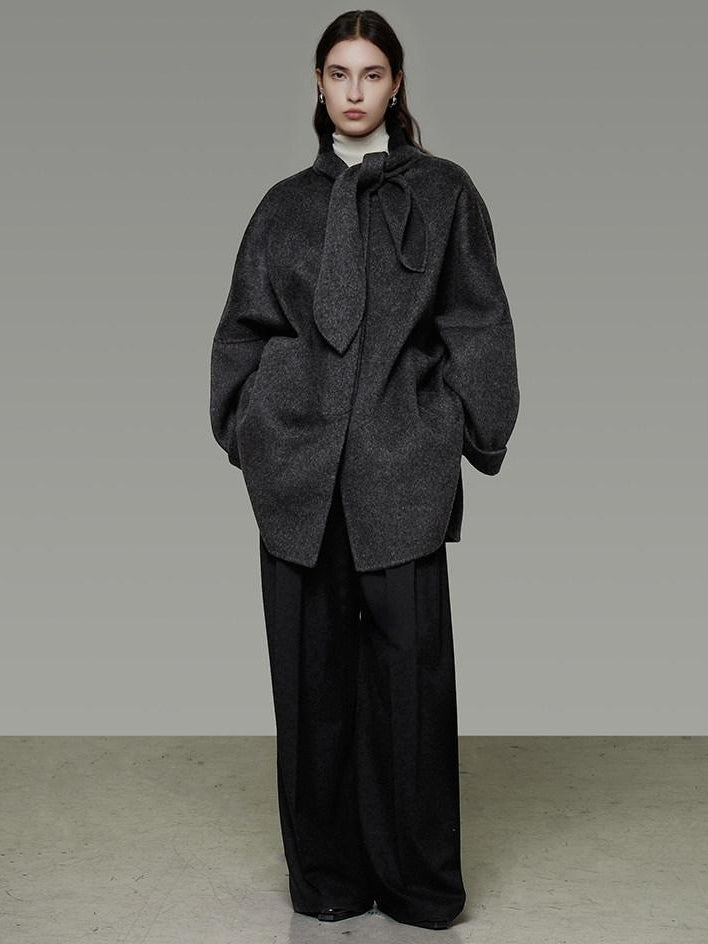 unspoken 100% Sheep Wool Relaxed Fit 3D Tailoring Commuter Women Deep Gray Wool Coats