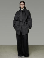 unspoken 100% Sheep Wool Relaxed Fit 3D Tailoring Commuter Women Deep Gray Wool Coats