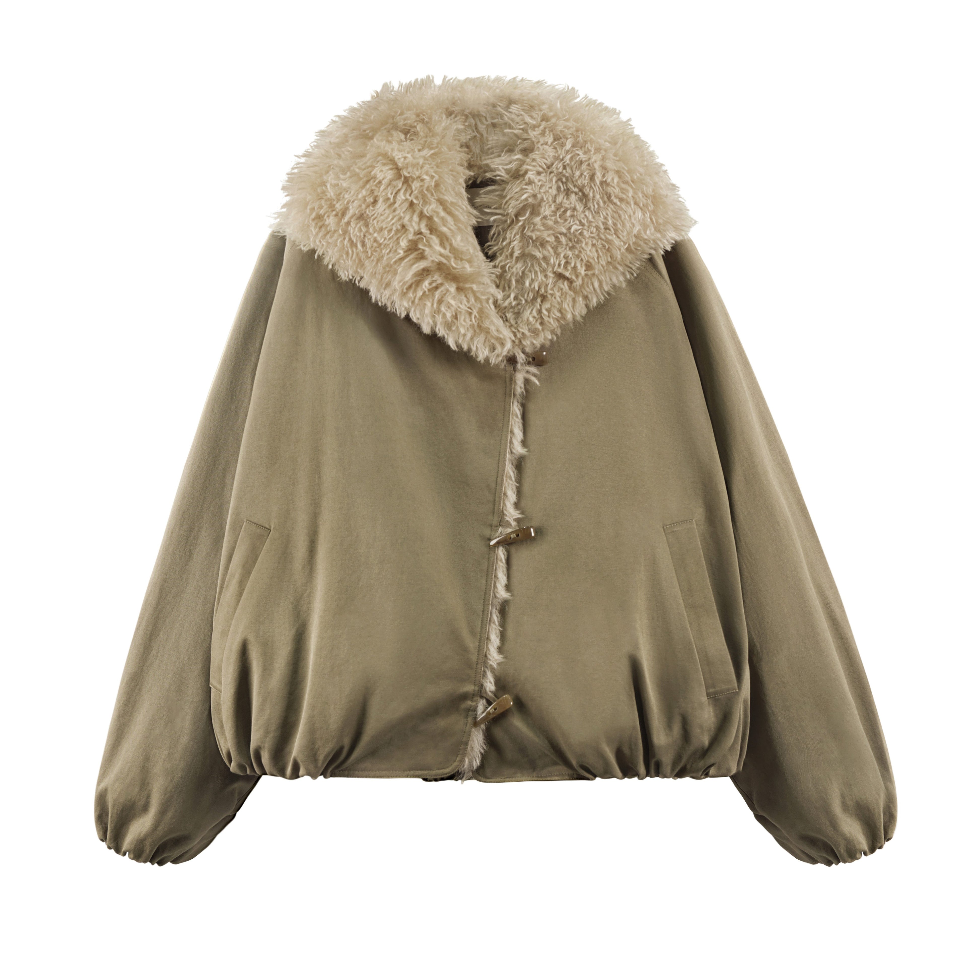 someonesometimes Cozy Commuter Cotton Blend Relaxed Short Collar Gray Brown Olive Puffer Jackets