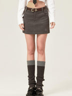 ikyou Shape Retention Lined Embroidered A Line Mid Waist Slim Women Black Mini Skirts