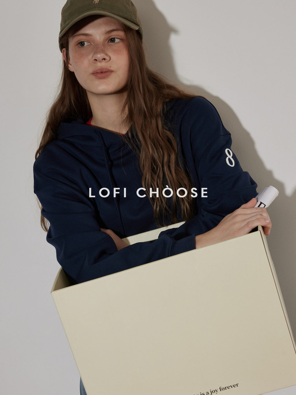 Lofi choose Fleece Lined Cotton Relaxed Hooded Pullover Smart Casual Long Sleeve Navy Hoodie