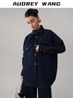 audreyyang Bow Detail Loose Fit Casual Women Daily Polka Dot Cotton Denim Jackets