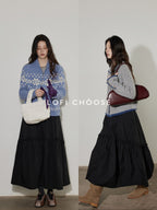 Lofi choose Pure Cotton Elastic Waist Ruffle Hem A Line Women Workwear Maxi Skirts
